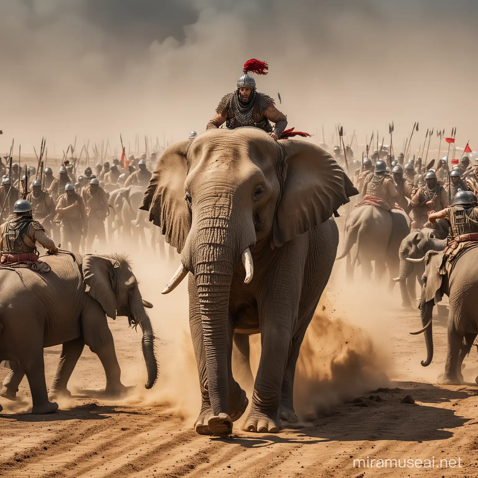 Courageous Turkish Warrior Battles Elephant and Army