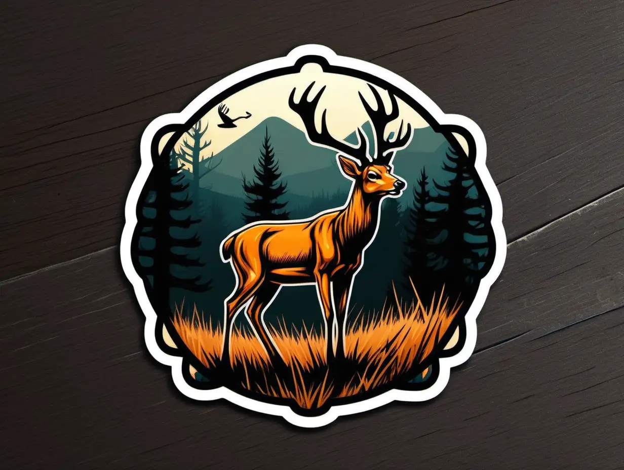 Forest Scene with Hunter Tracking Deer