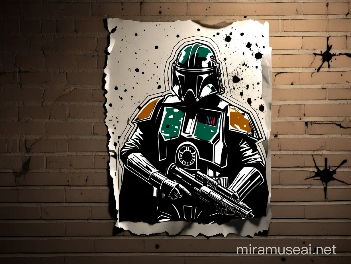 Space Bounty Hunter Wanted Poster on Torn Wall with Bullet Holes