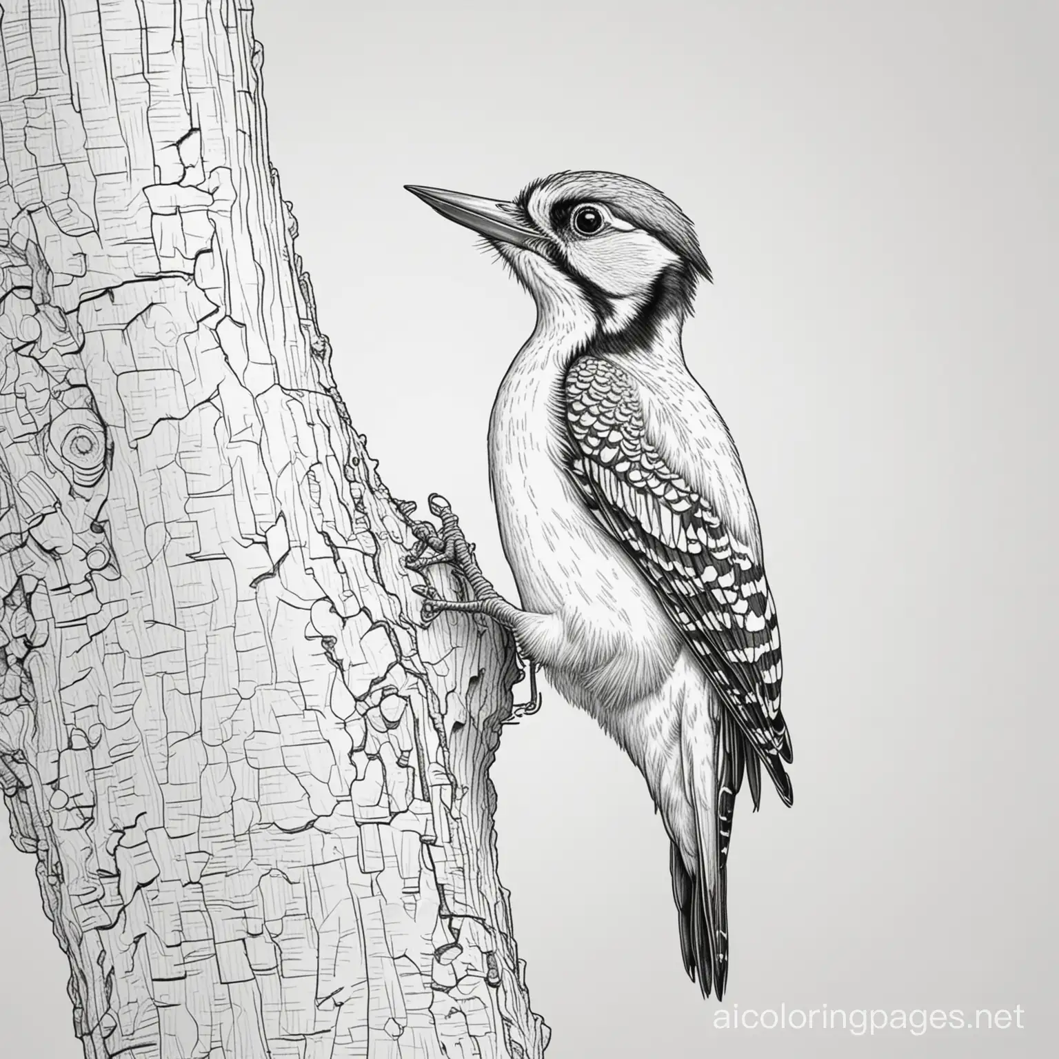 woodpecker on tree





, Coloring Page, black and white, line art, white background, Simplicity, Ample White Space. The background of the coloring page is plain white to make it easy for young children to color within the lines. The outlines of all the subjects are easy to distinguish, making it simple for kids to color without too much difficulty