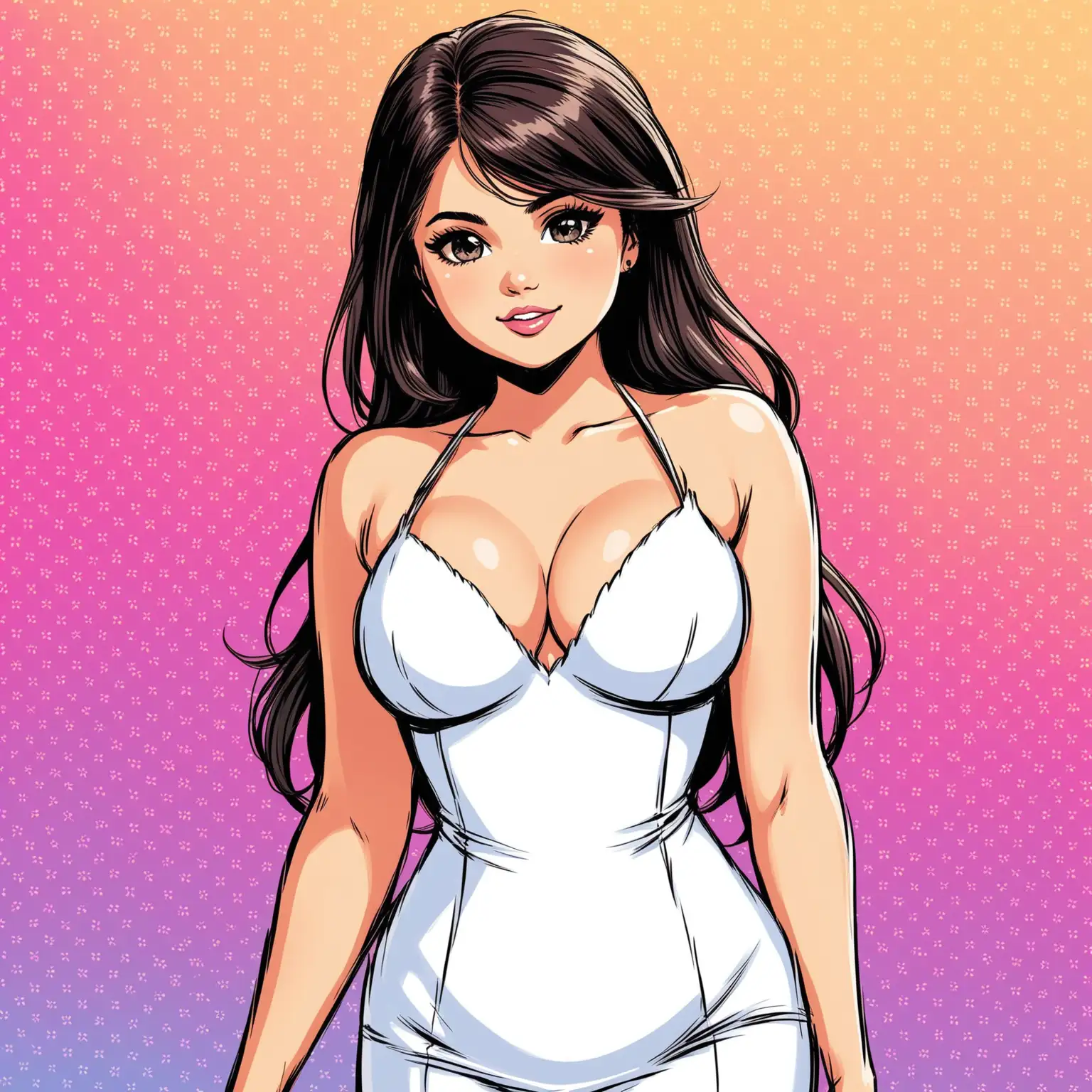 Elegant Selena Gomez Inspired Woman in Comic Book Style