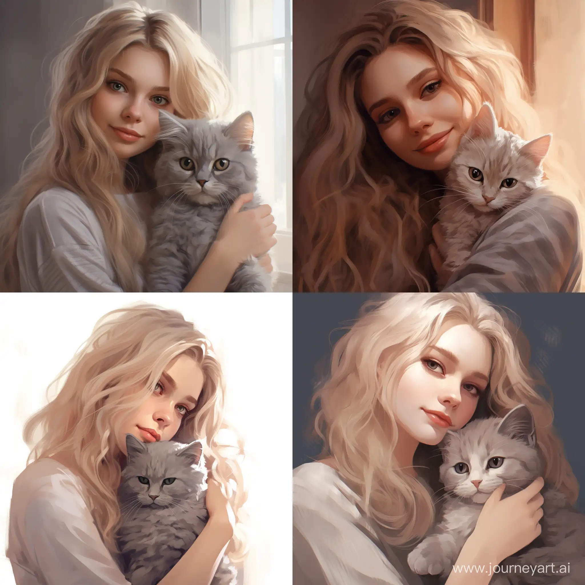 Adorable-Blonde-Girl-Embracing-a-Gray-Cat-Heartwarming-Pet-Affection