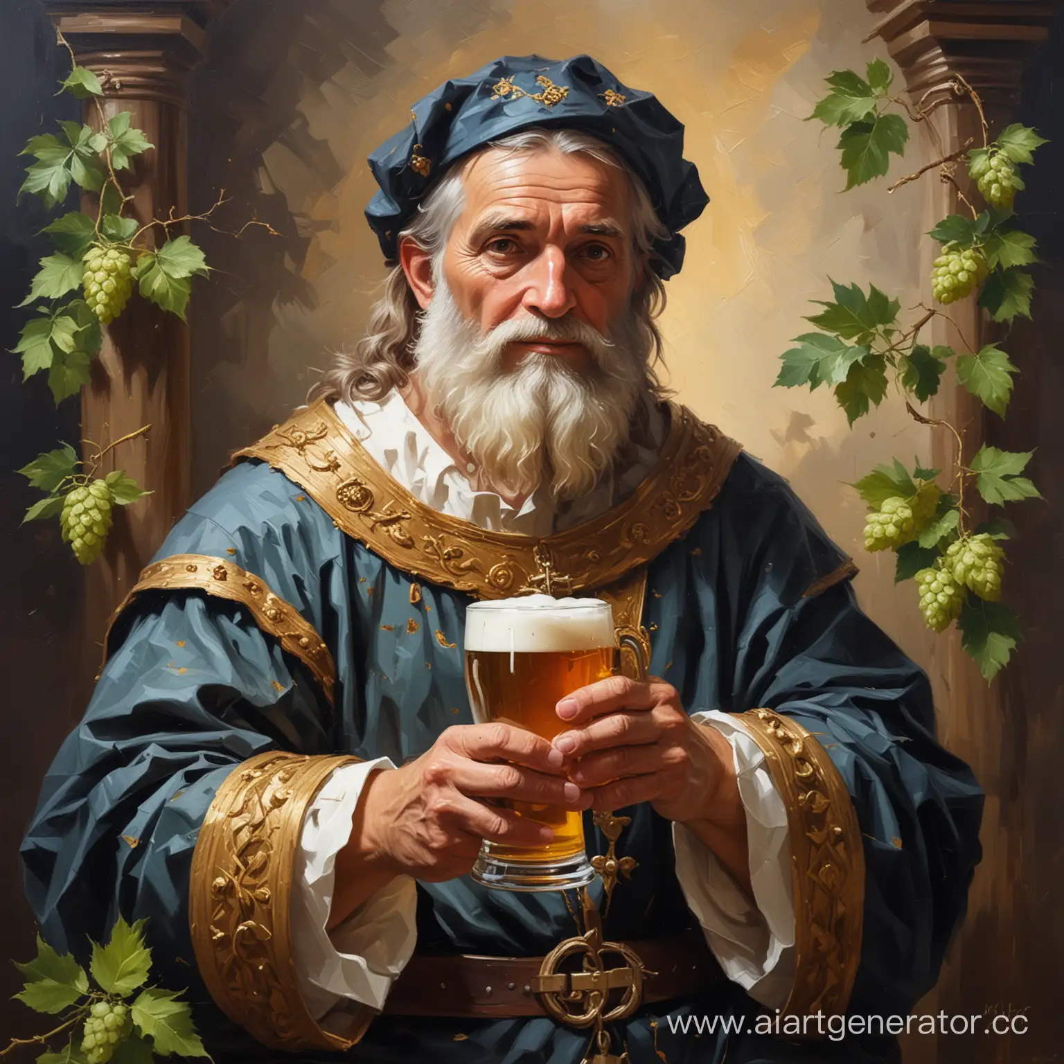 Bold-Expressive-Oil-Portrait-God-of-Beer-in-Church-Attire-with-Hops