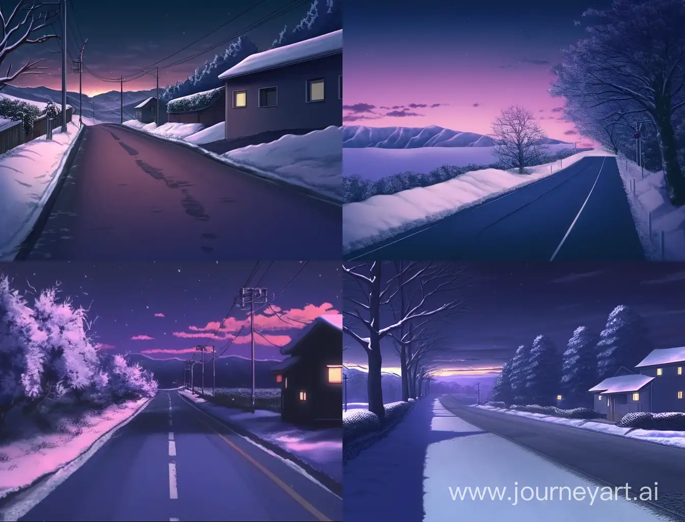 Lonely-Winter-Road-Desolate-Twilight-Scene-with-Snowy-Tree-and-House-Wall