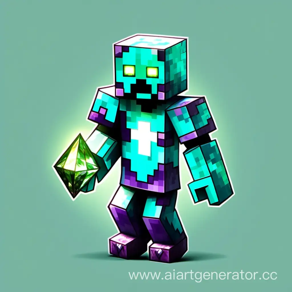 Minecraft Зомби в алмазной броне с алмазом в руке.
