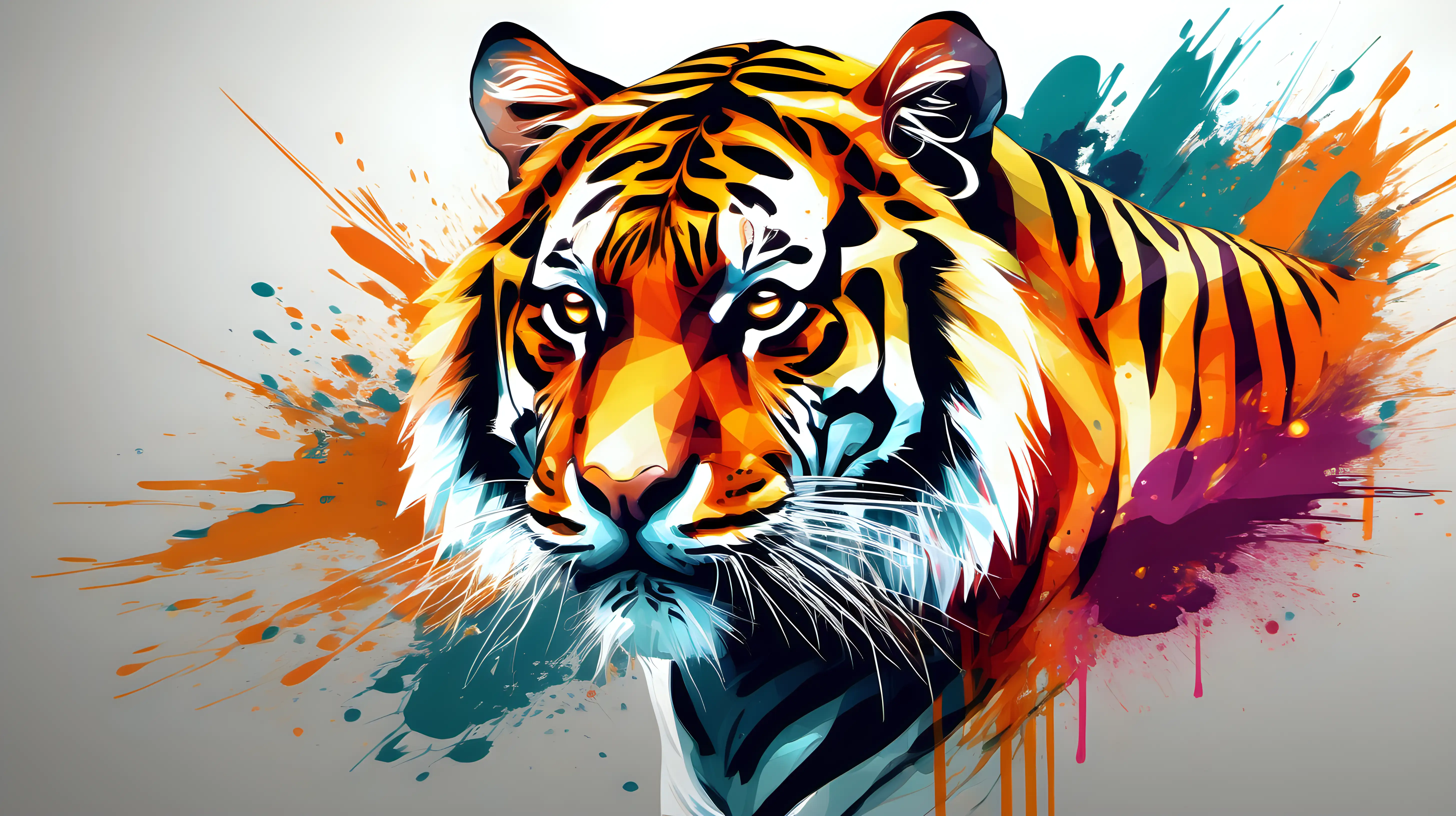 Illustrate a tiger in a painterly style, with vibrant and abstract brushstrokes creating a visually stunning representation of this majestic creature
