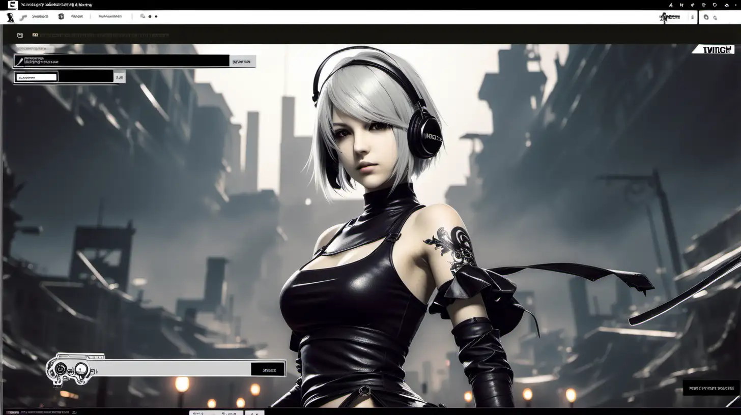 Twitch Nier Automata Overlay Futuristic Stream Design with Cybernetic Elements