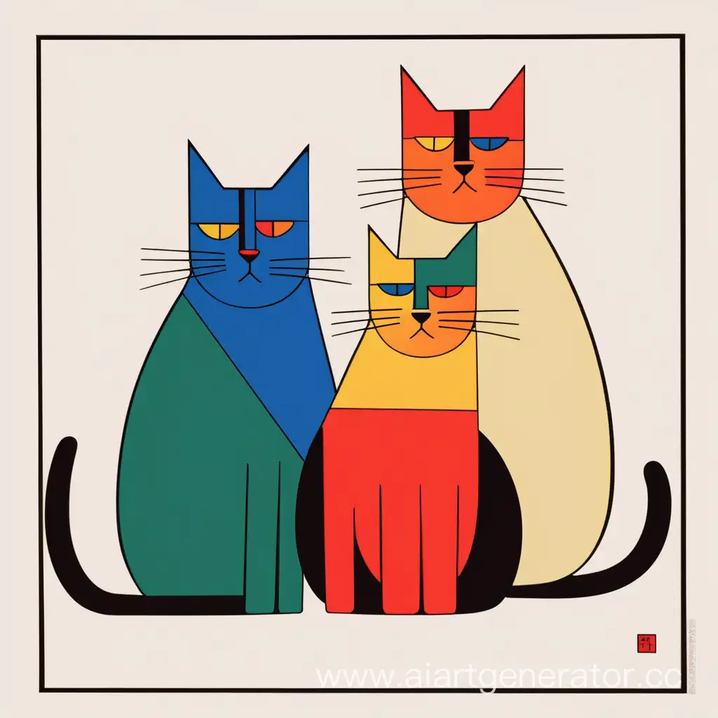Multicolored-Minimalist-Cats-in-Primitivist-Suprematist-Composition