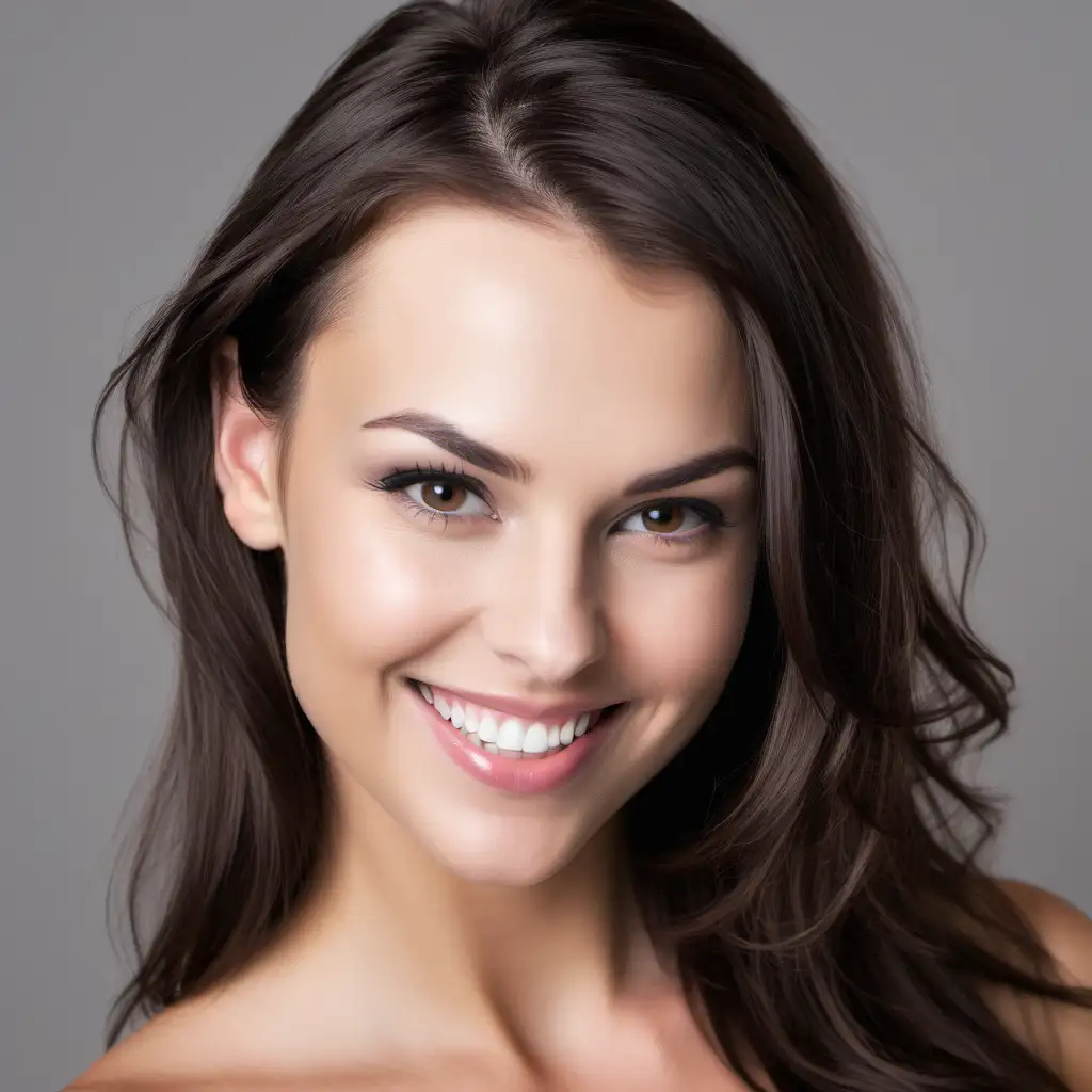 headshot of a sexy brunette model with a naughty smile