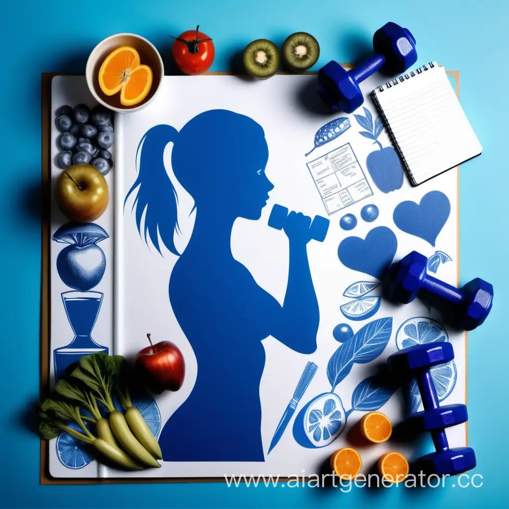 Silhouette-of-a-Girl-Surrounded-by-Healthy-Lifestyle-Elements-in-Blue-Tones