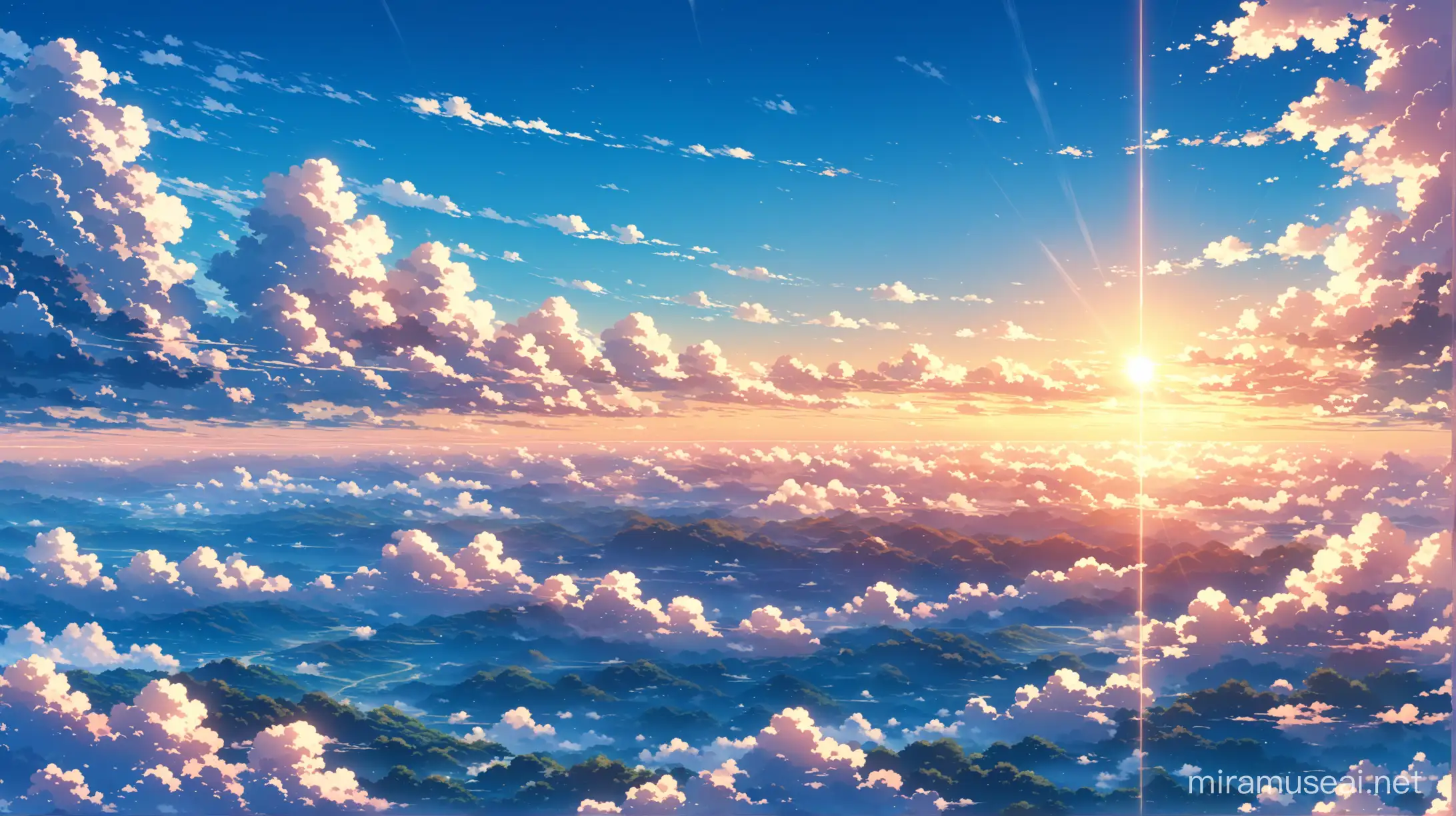 anime background, clouds, in the sky, as anime your name, high resolution, seamless by vertical sides, 4K resolution