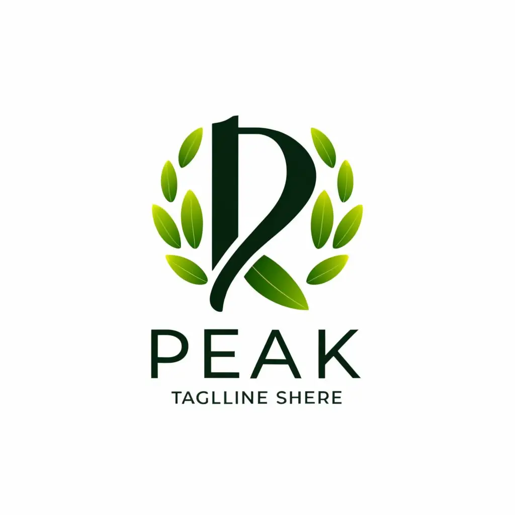 a logo design,with the text "PEAK", main symbol:darkgreen text,
Laurel wreath
,Moderate,clear background
