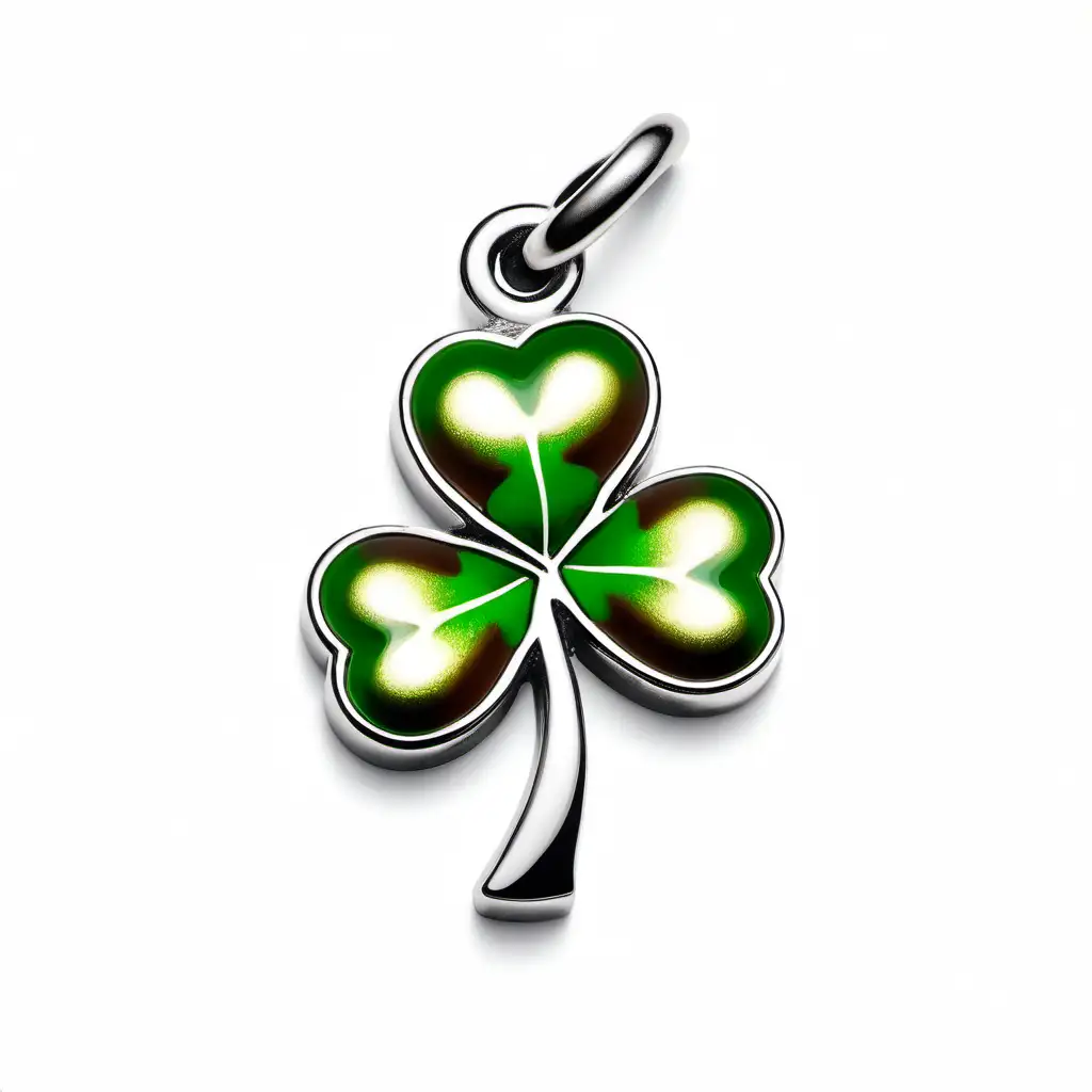 Brown and Green Shamrock Charm on White Background