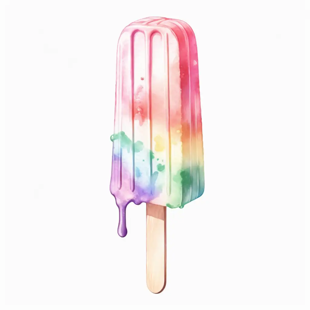 Watercolor styled, single popsicle, pastel colored, with no background