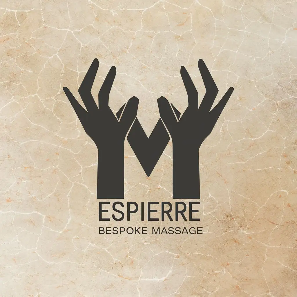 logo, Hands in a M shape on the M word in massage, with the text "ESPIERRE BESPOKE MASSAGE", typography, be used in Beauty Spa industry