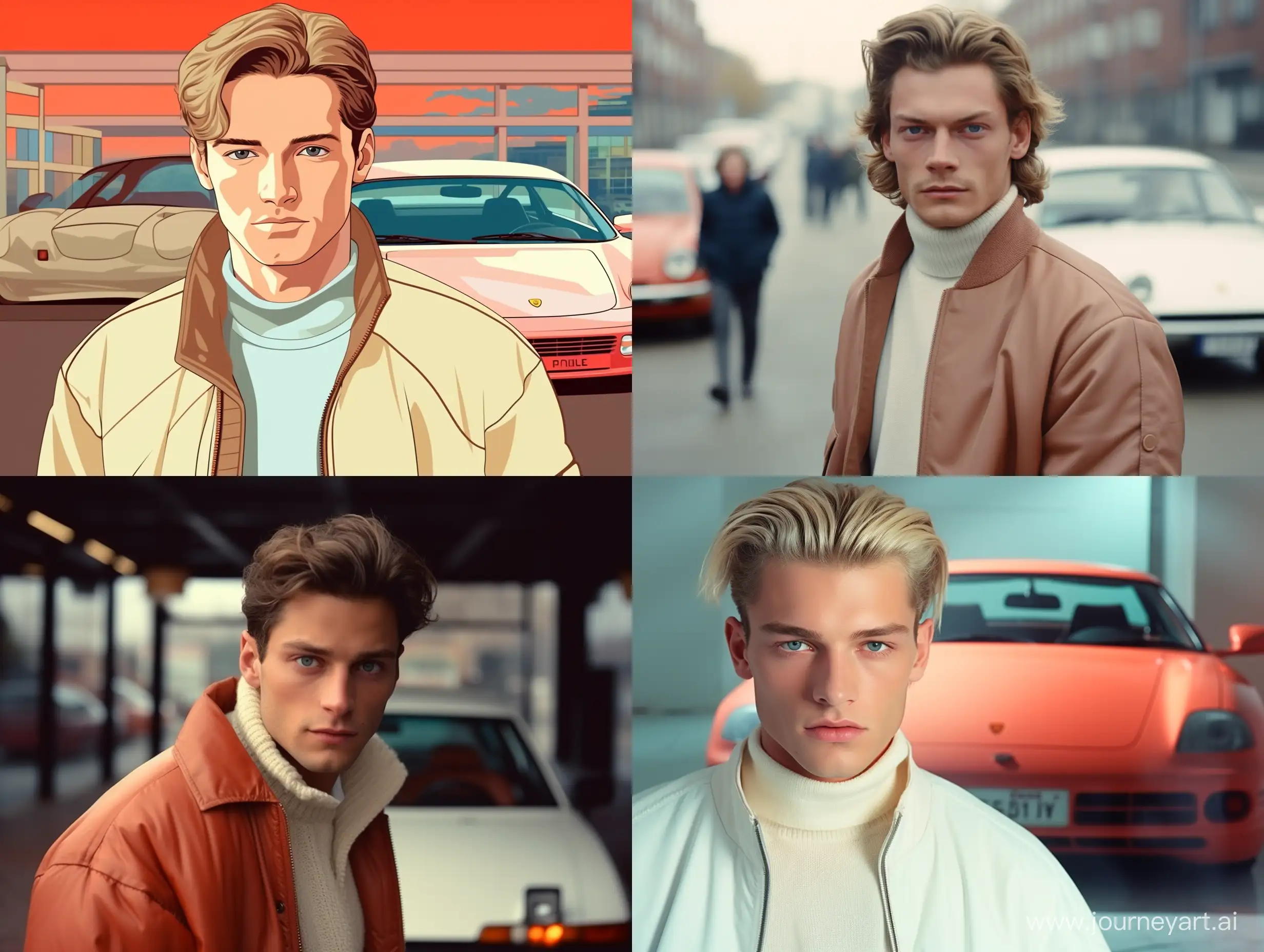 Stylish-Young-Man-in-Beige-Jacket-with-Porsche-930-in-CCTV-Footage