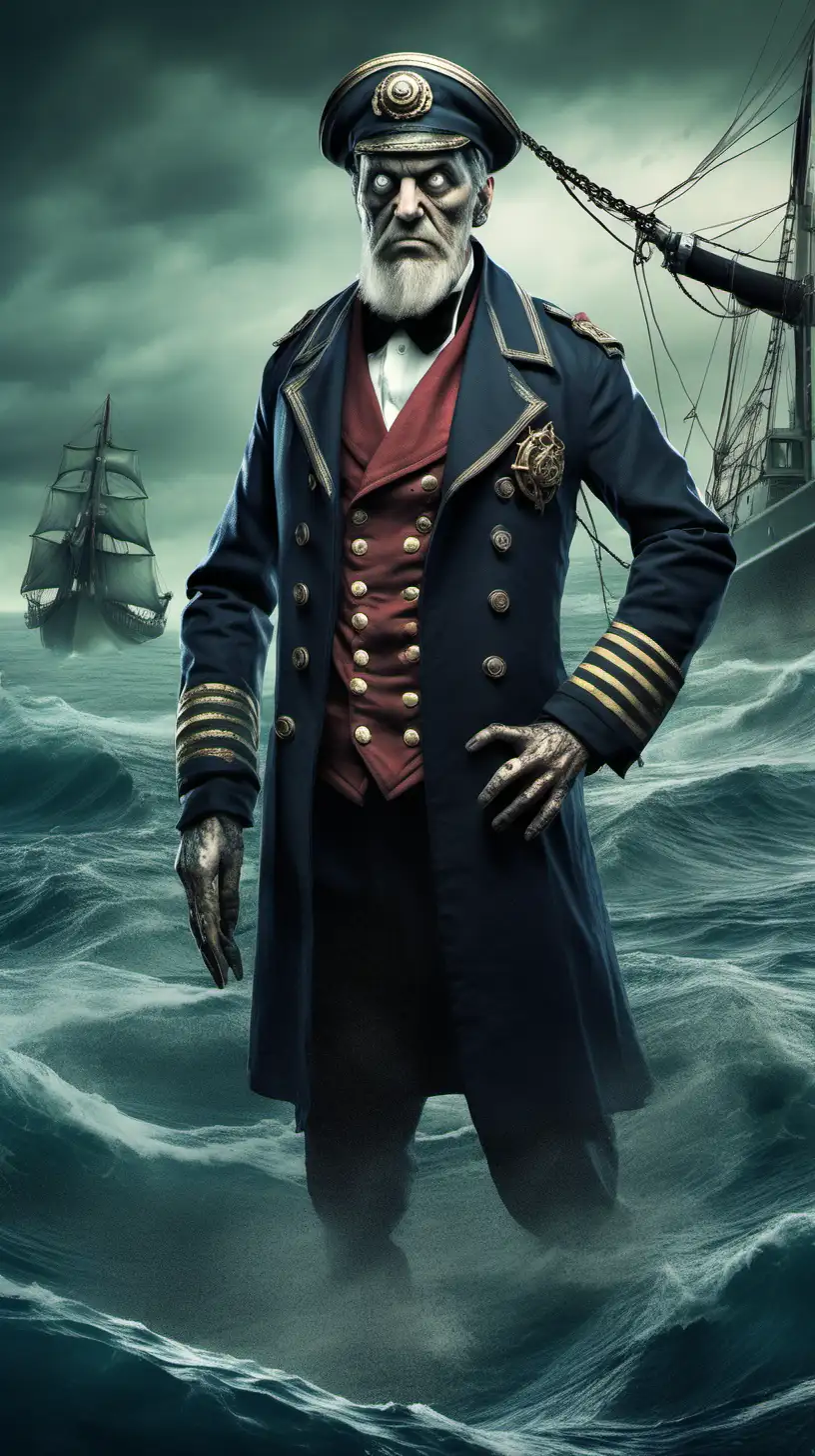 A dreadful seaman, captain, as a lovecraftian charackter, hyper-realistic