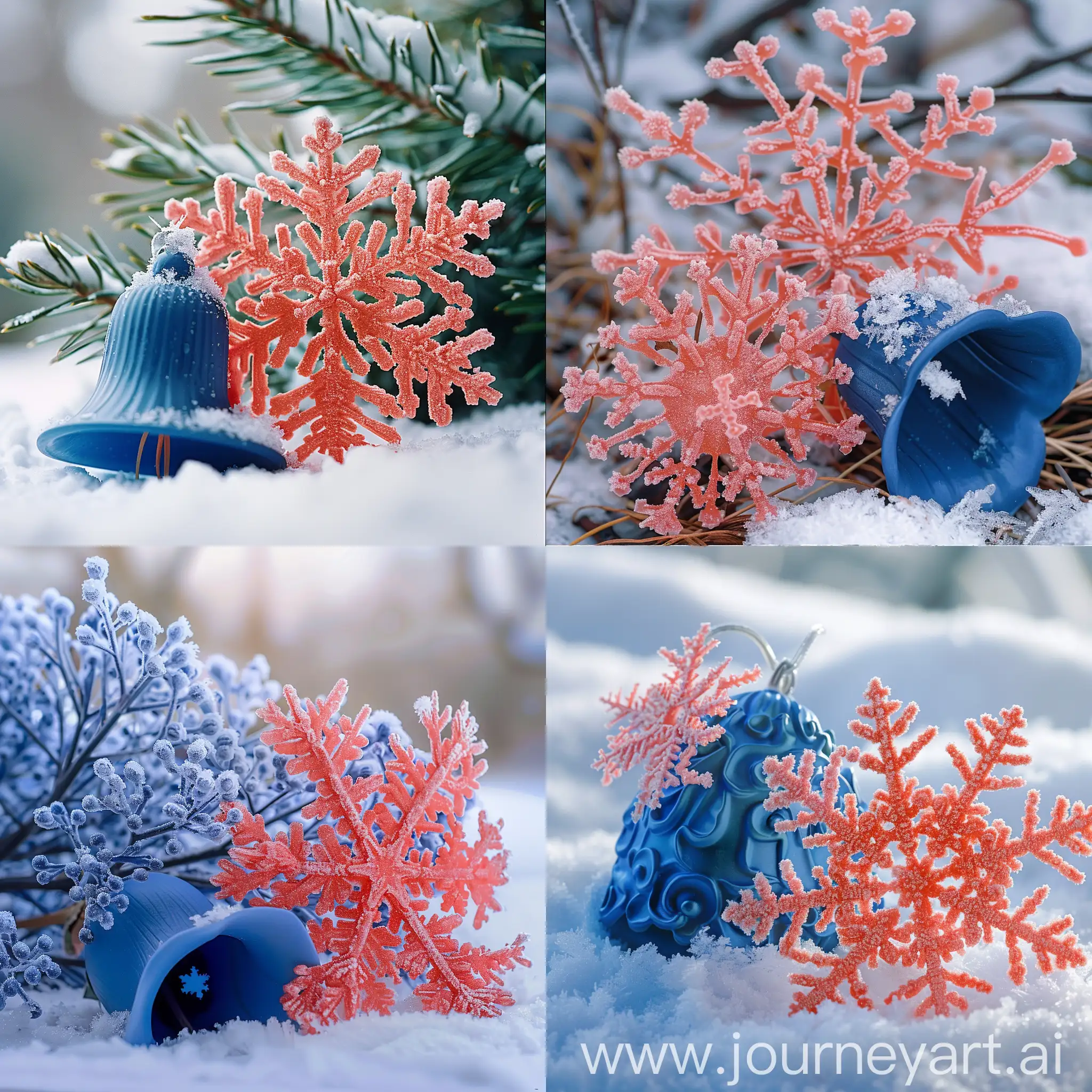 Snowy-Morning-Elegance-Blue-Bell-and-Coral-Snowflake-in-HighQuality-Professional-Photo