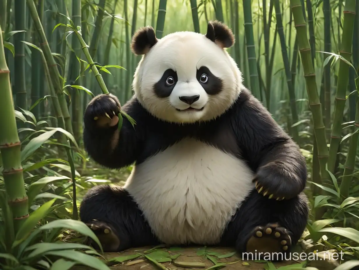 Panda Amongst Lush Bamboo Trees in Serene Forest