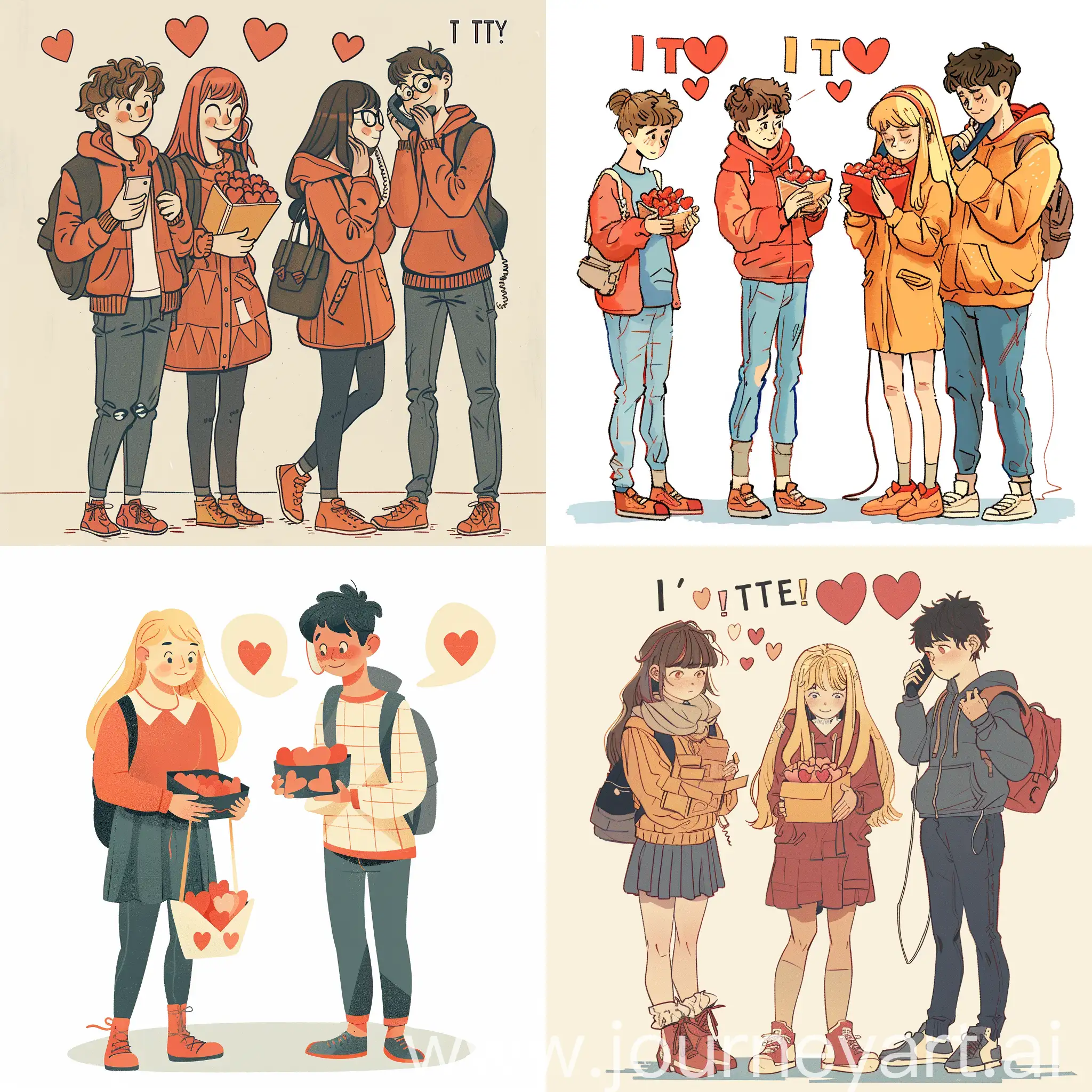 Teenage-Women-and-Men-Holding-Heart-Boxes-Together