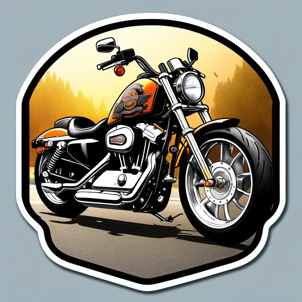 Detailed Harley Davidson Sportster Motorcycle with Fairytale Cartoon Sticker in Stunning 16K Octane Rendering