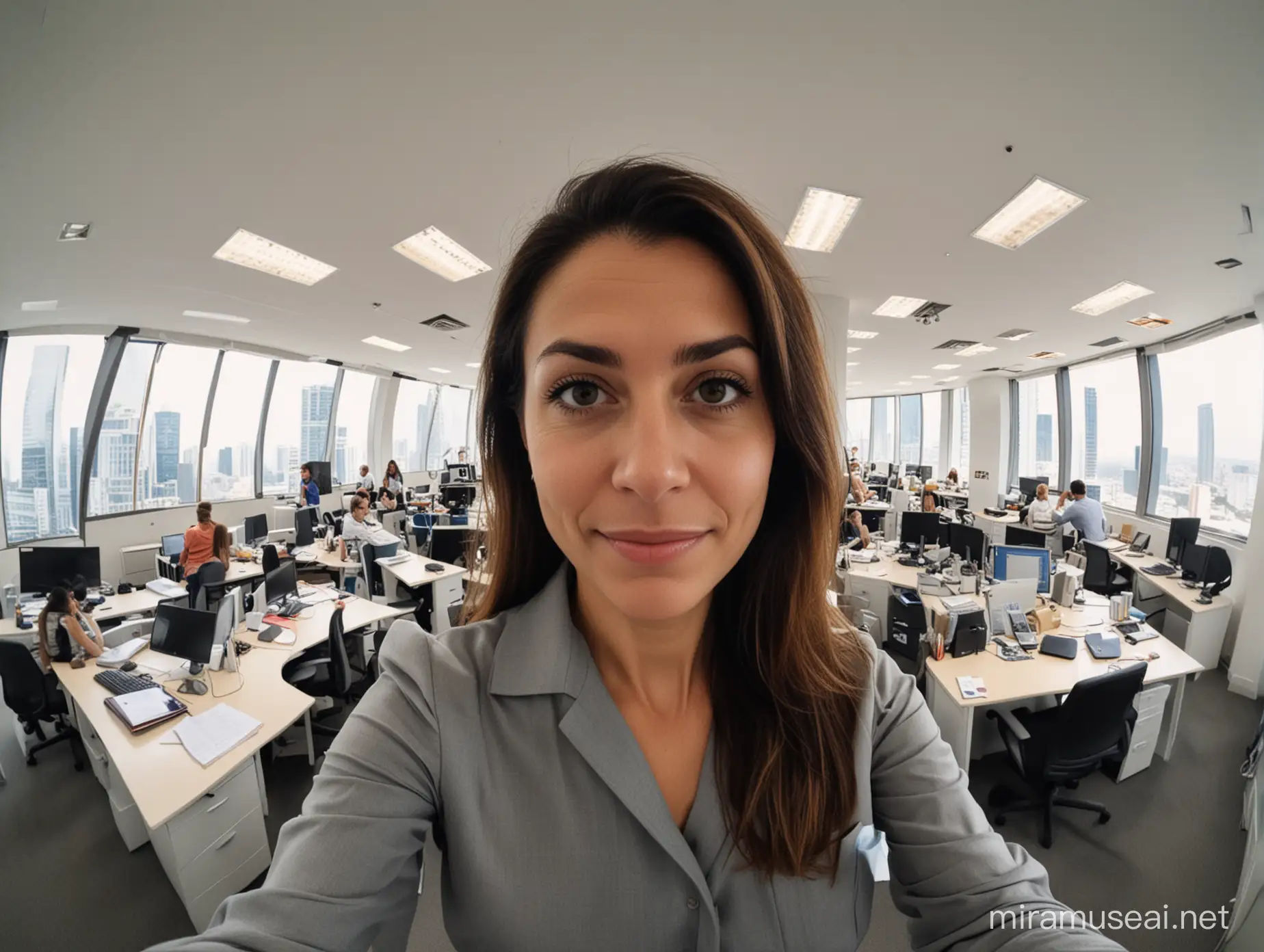 phone photo of 35-year-old Brazilian executive director of human resources of a company looking at the camera, office, fisheye lens, posted to reddit in 2019, --style raw --s 0 --ar 9:16
