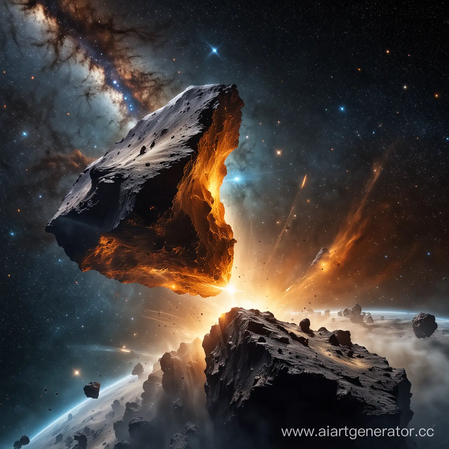 Golden-Asteroid-Soaring-Through-a-NebulaStudded-Space