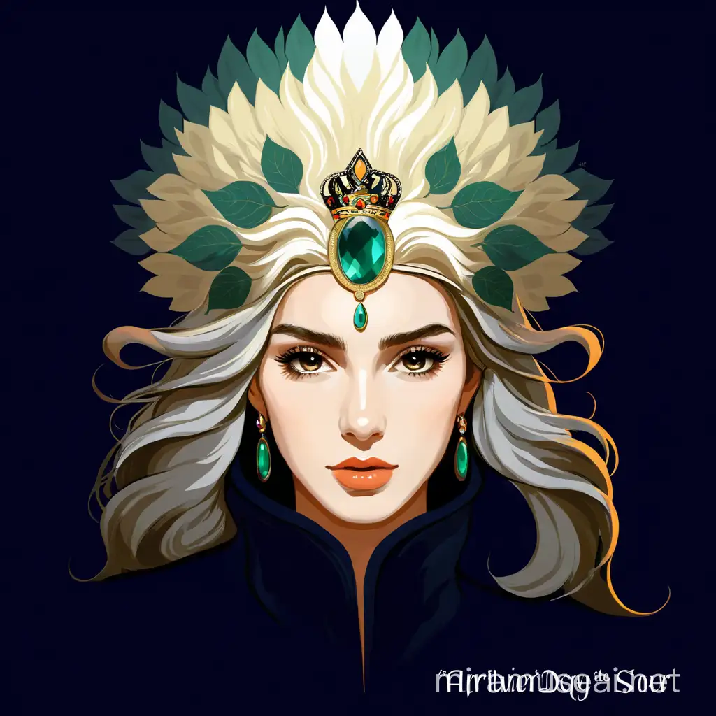 рисунок девушки с белыми объемными волосами и черной короной