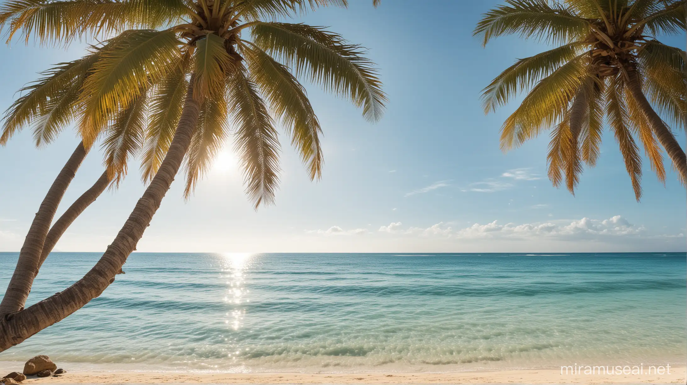 vacation beach sunny day water transparent calm palm tree