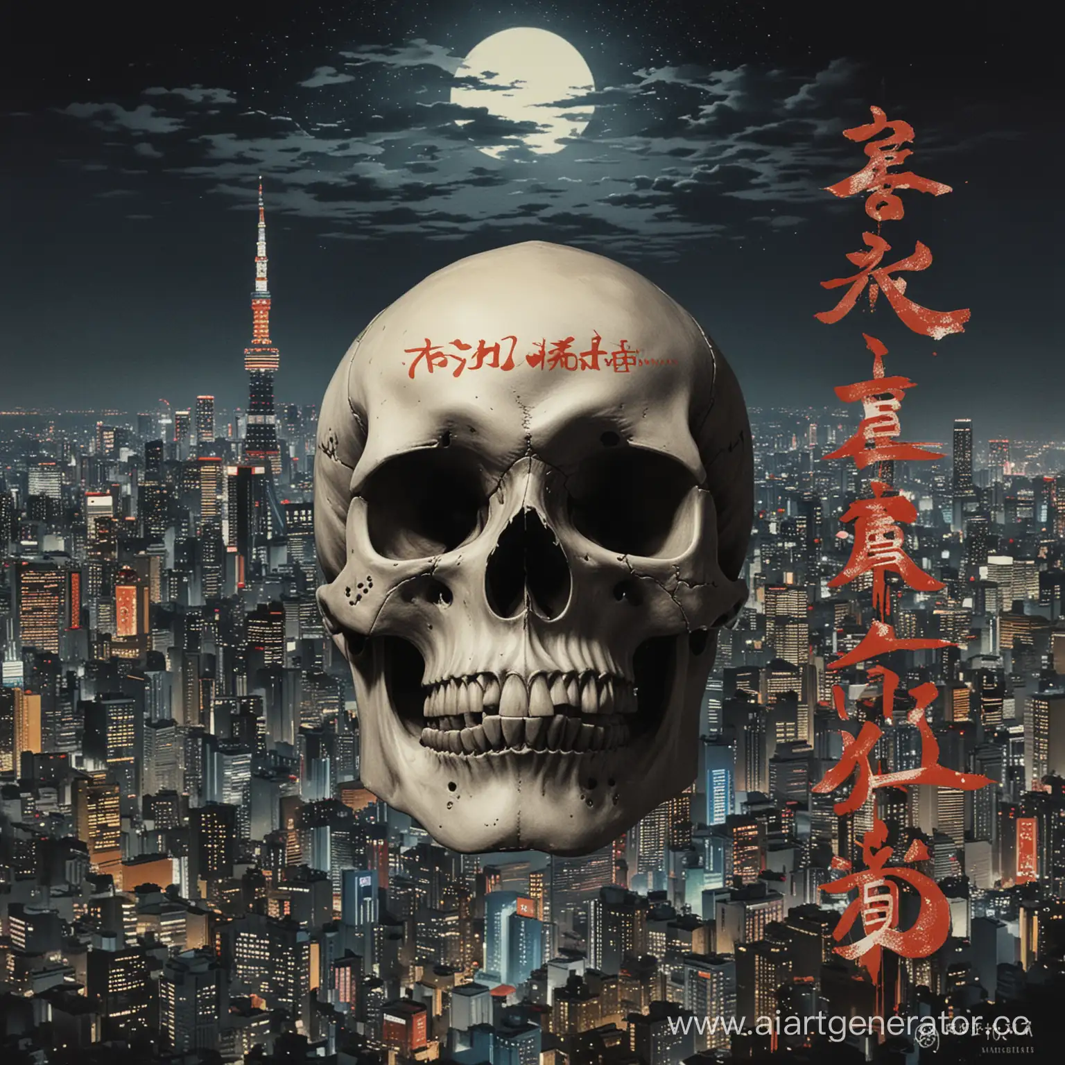 Japanese-Style-Skull-with-Tokyo-Night-View-Background