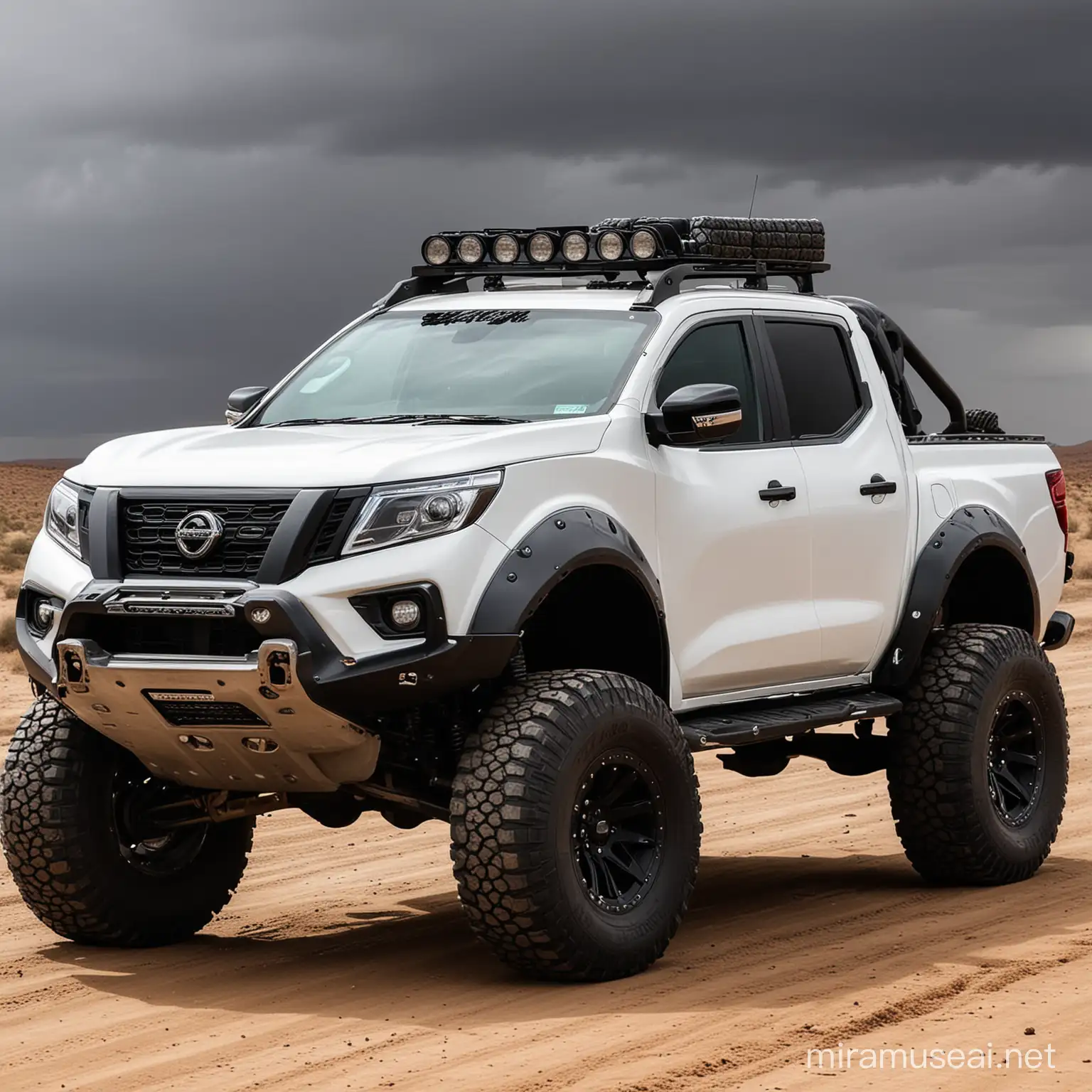 PostApocalyptic White Nissan Navara NP300 in a Desolate Landscape