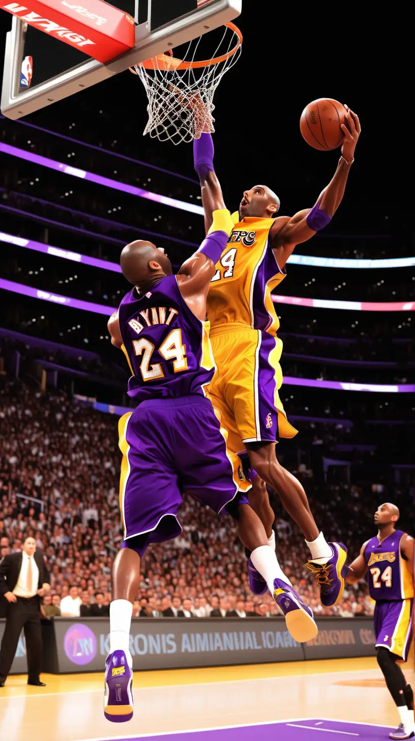 3d Kobe Bryant in Lakers Purple reverse slam on the rim

