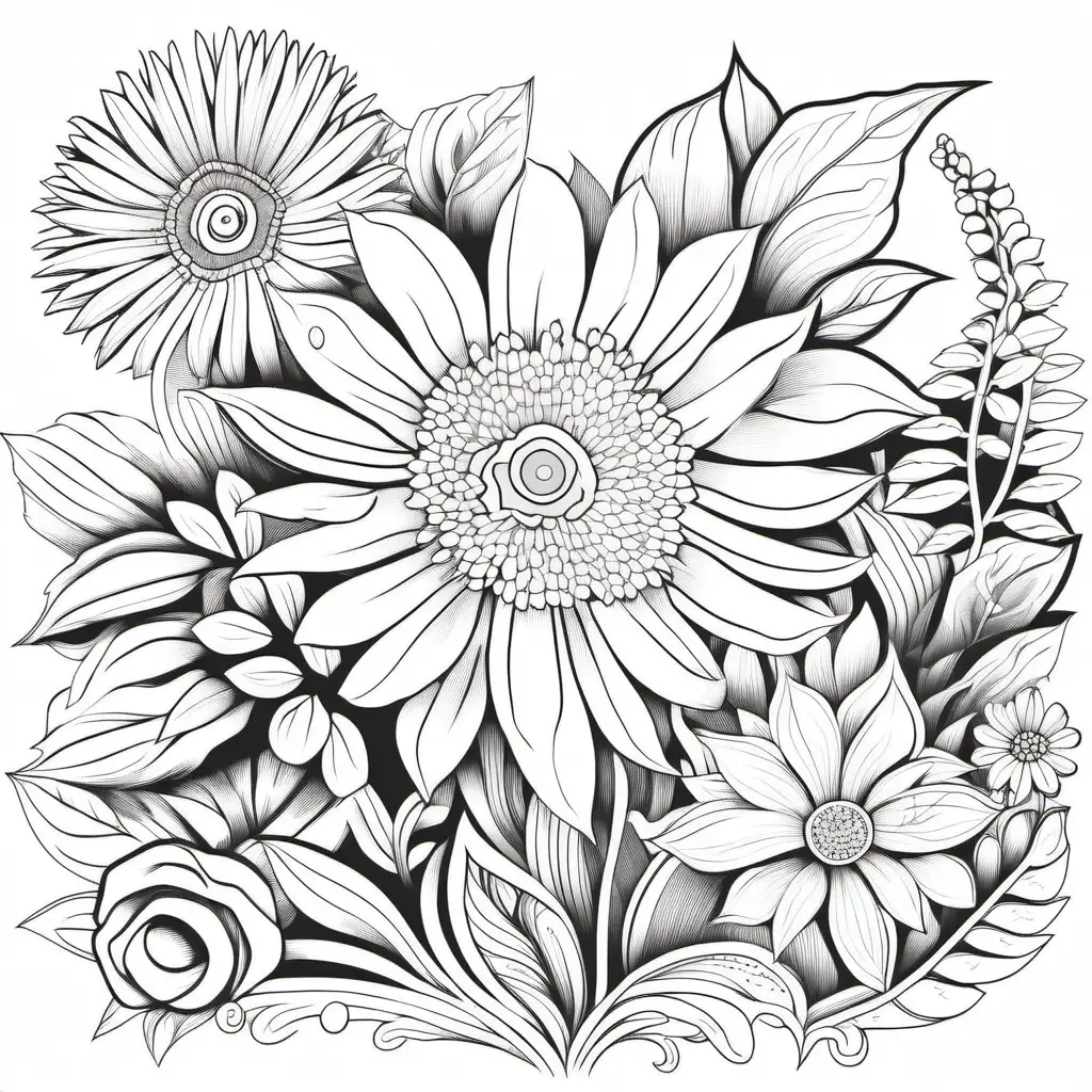 Coloring page with wonderful flowers