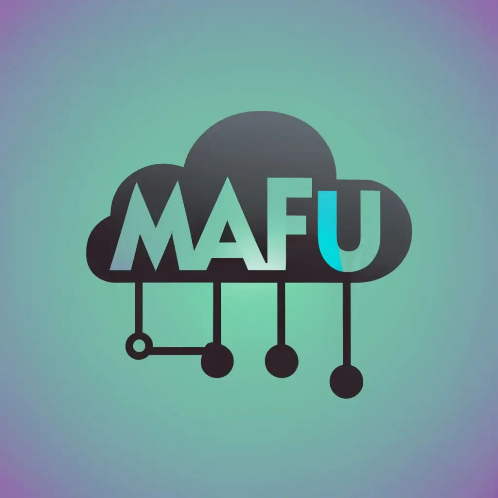 logo, grey, blue and purple gradients cloud database, with the text "Mafu Tech", typography, be used in Internet industry, connections, no bold outlines