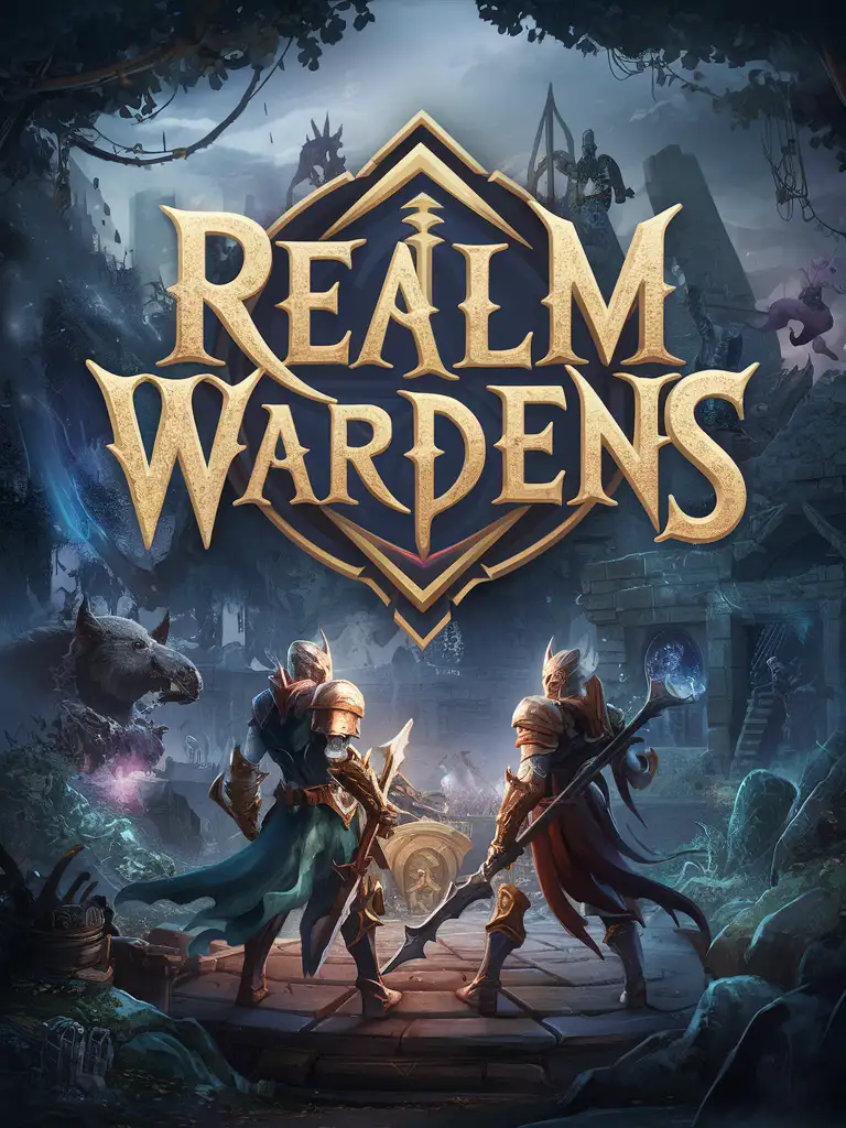 Realm Wardens Fantasy Forest Outpost Guardians Video Game Cover Art