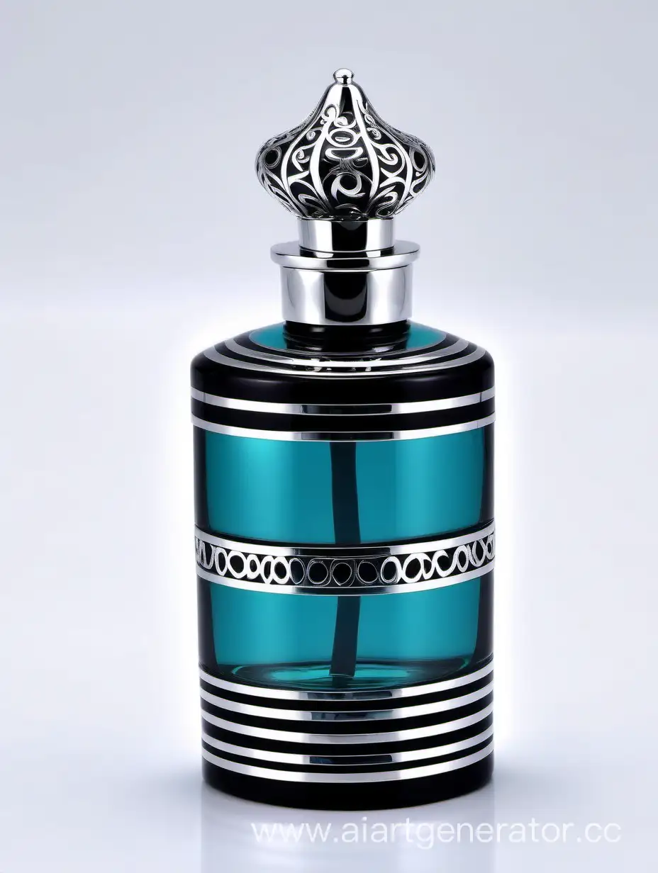 Elegant-Zamac-Perfume-Bottle-with-Silver-Lines-Cap-and-Royal-Turquoise-Accents