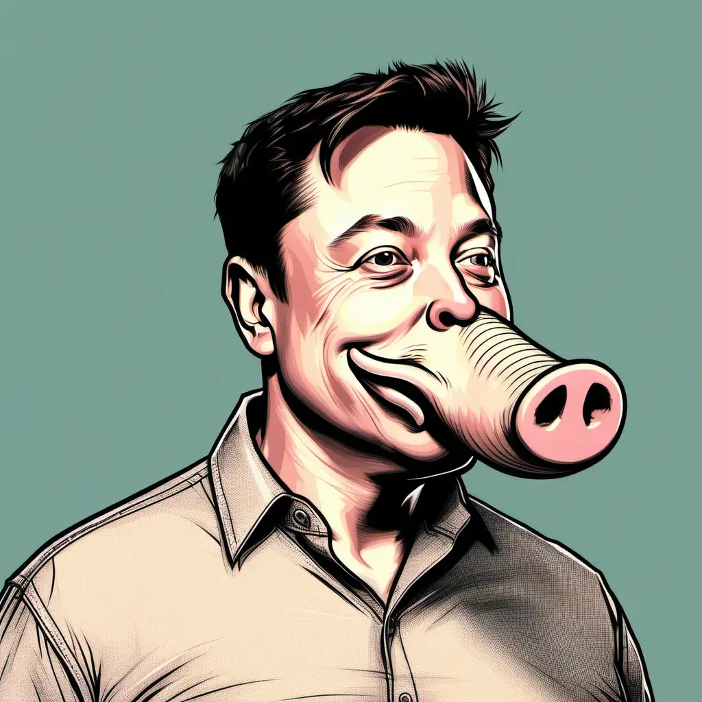 Elon Musk Playfully Adorns Pig Snout in Whimsical Image