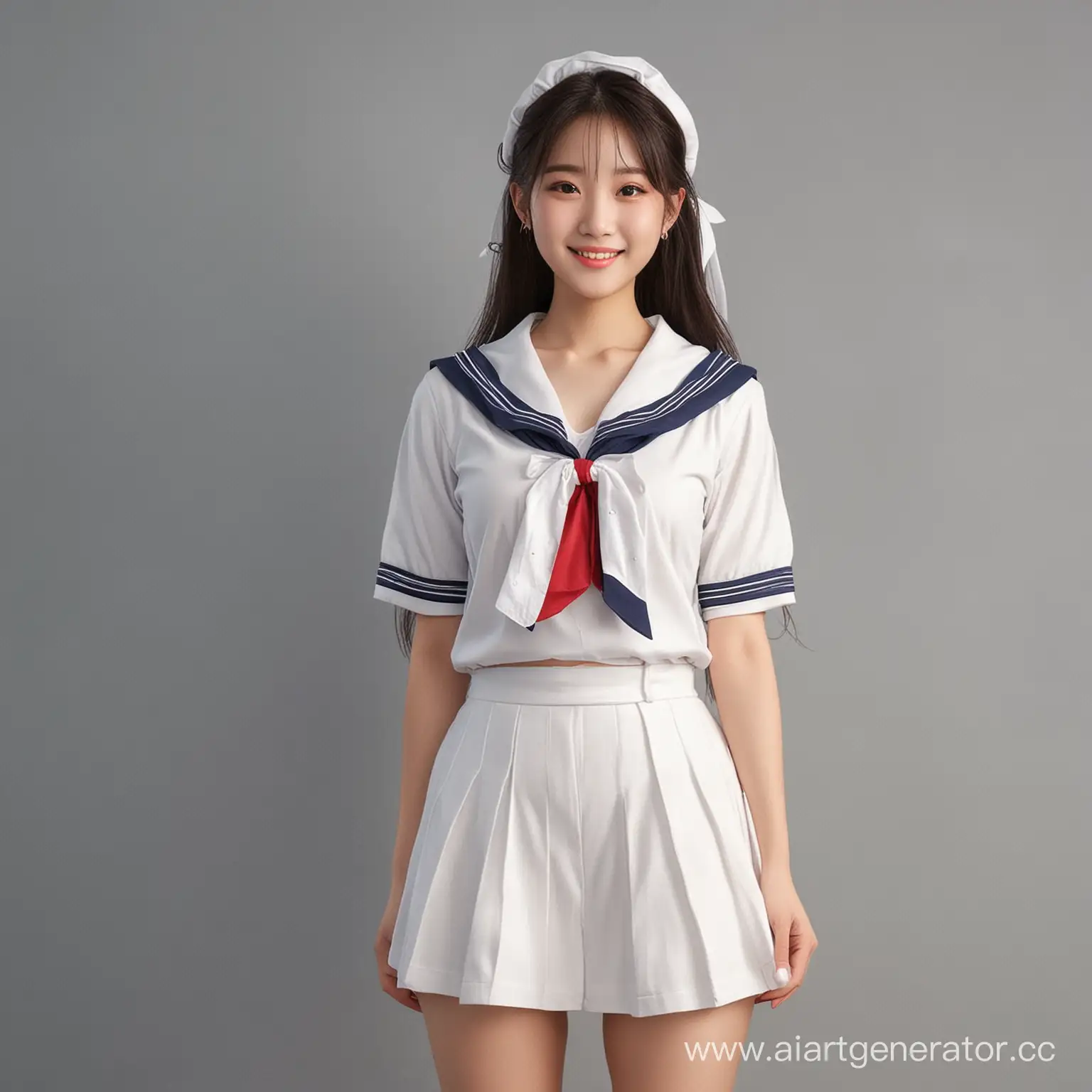 Sweet-East-Asian-Girl-in-Sailor-Suit-and-JKStyle-Dress-Smiling-Cutely