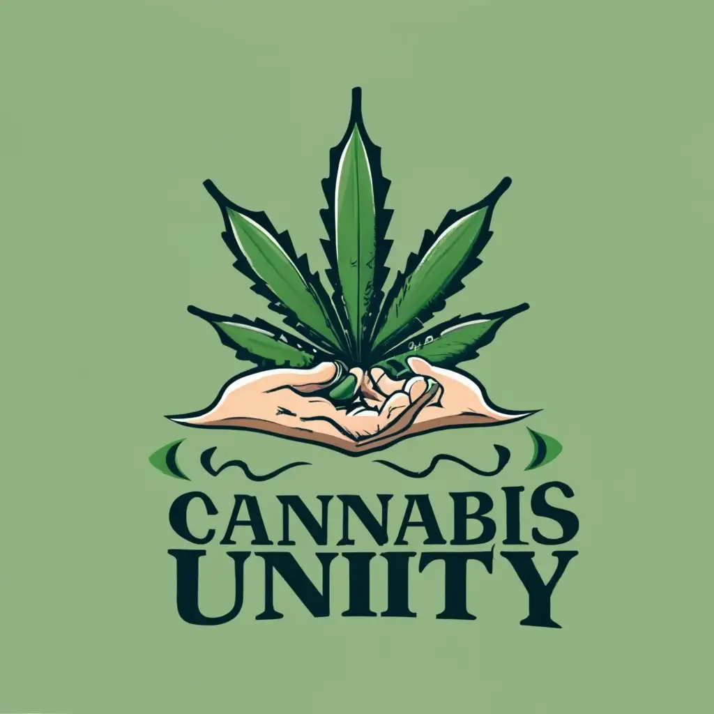logo, Cannabis , with the text "Cannabis Unity, Mass", typography, hands unity