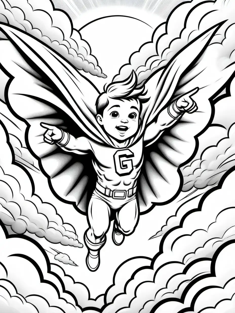 Superhero Child Coloring Page Brave Flying Adventure in the Sky