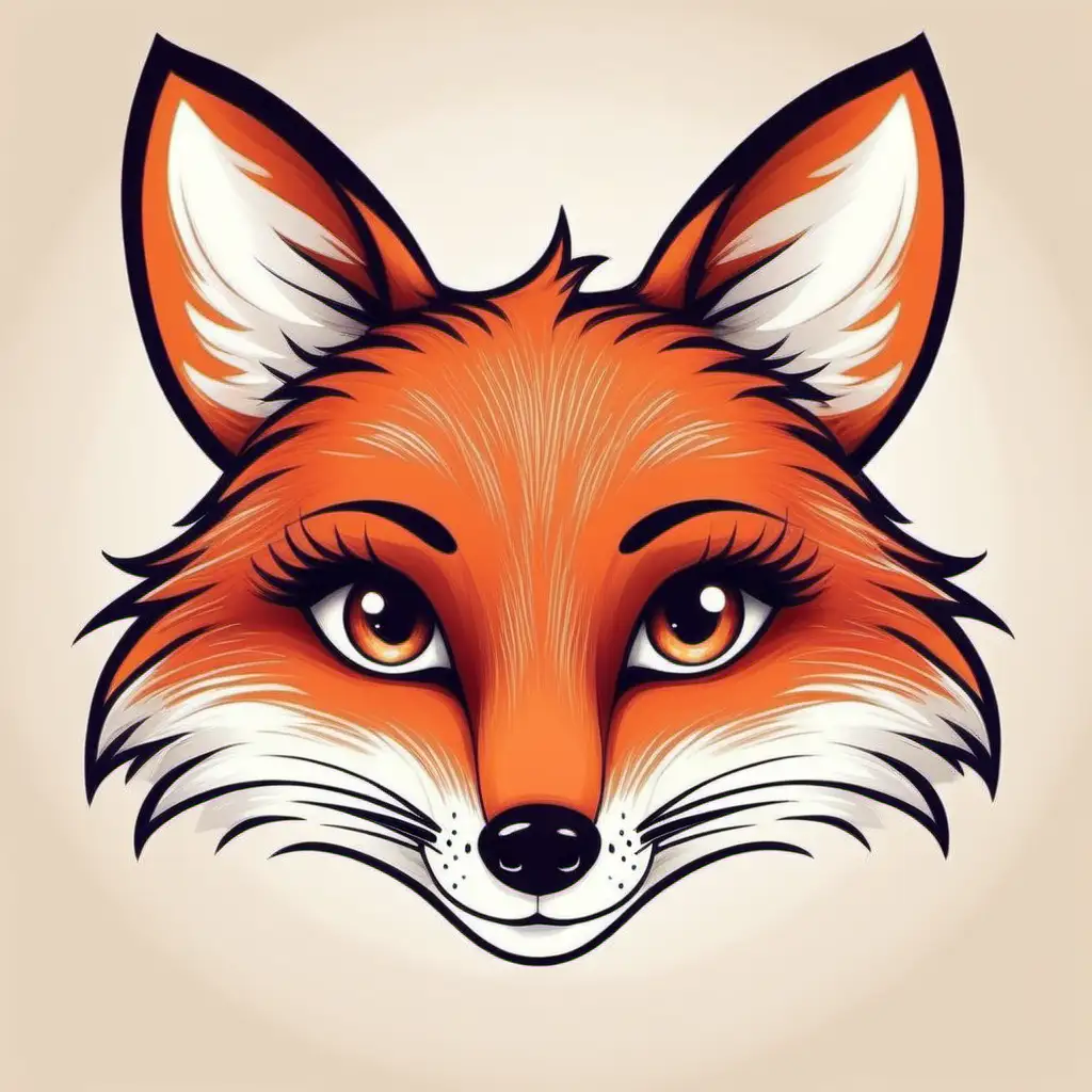Charming Cartoon Fox Face with Elegant Long Eyelashes