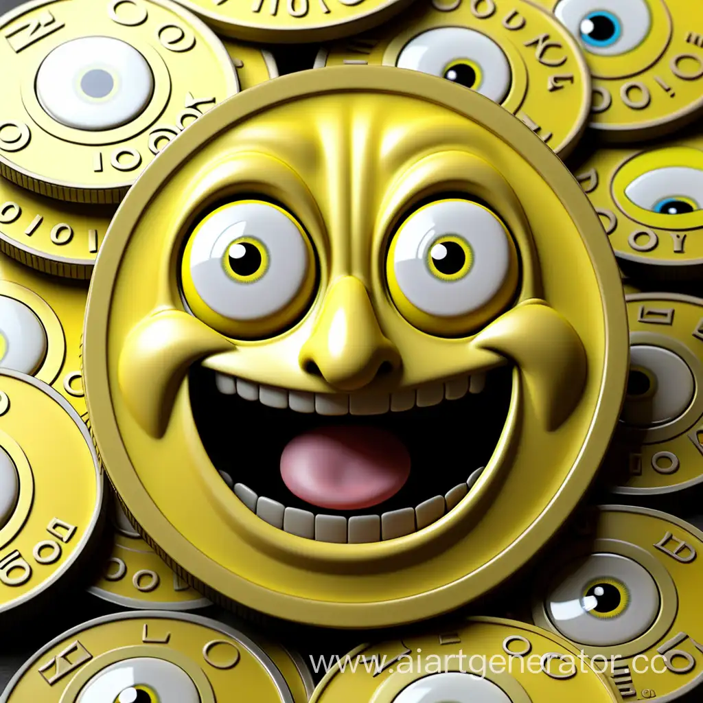 Playful-Yellow-Coin-Character-with-Expressive-Eyes-and-Mouth