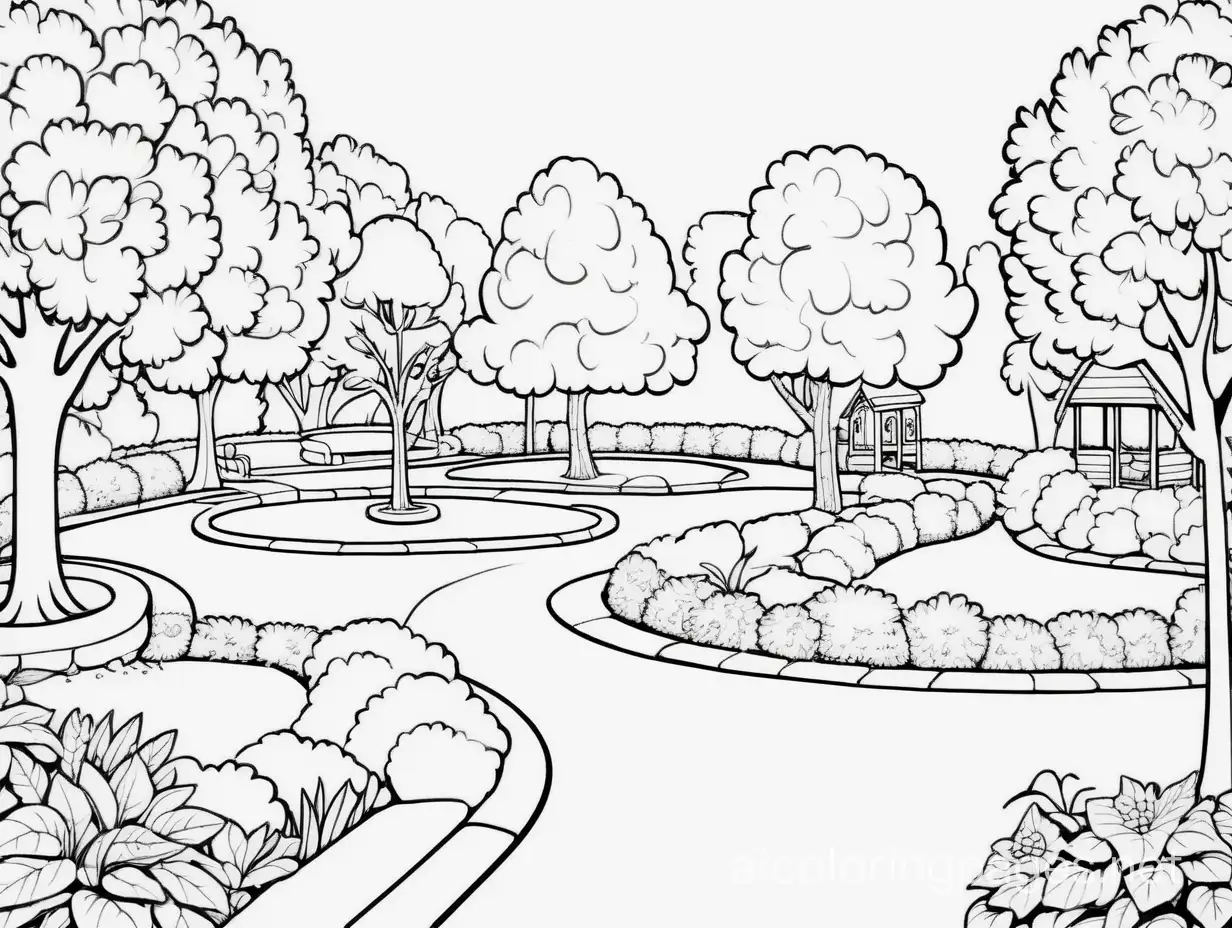 Tranquil-Park-Scene-Coloring-Page-Serene-Black-and-White-Line-Art