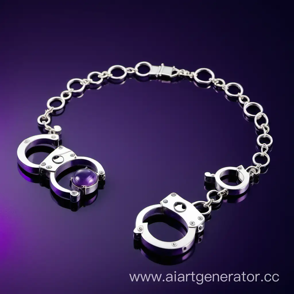 Серебряный браслет в виде наручников с фиолетовым флюритом