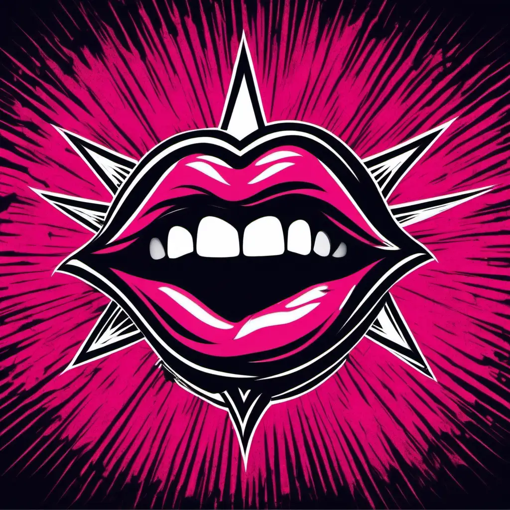 Создай мне логотип для театра в панковых цветах с губами и открытым ртом