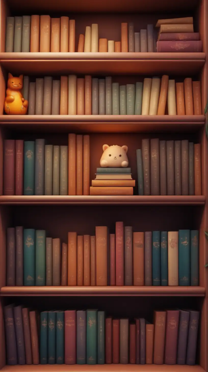 Closeup of cozy and warm fantasy bookstore Book shelf.