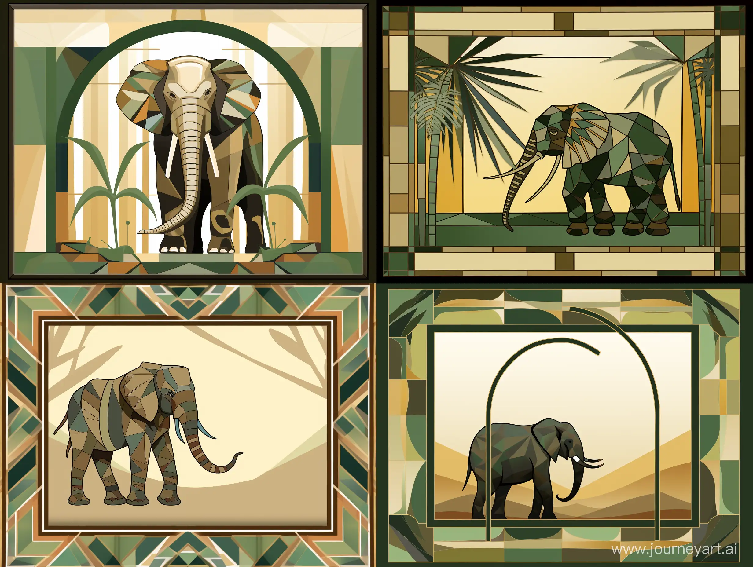 Symmetrical-Art-Deco-Jungle-Geometric-Elephant-and-Tropical-Foliage