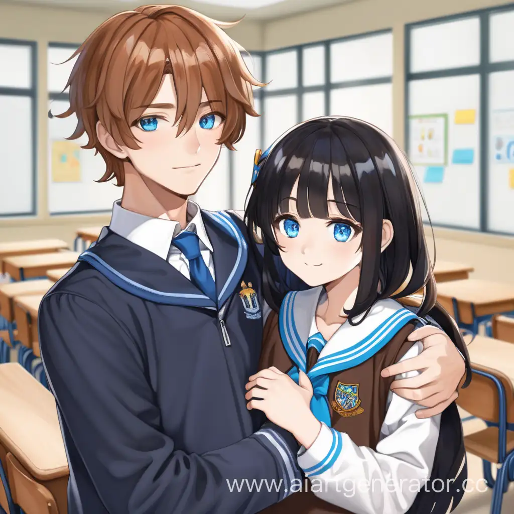 Adorable-School-Couple-Embracing-in-Uniforms