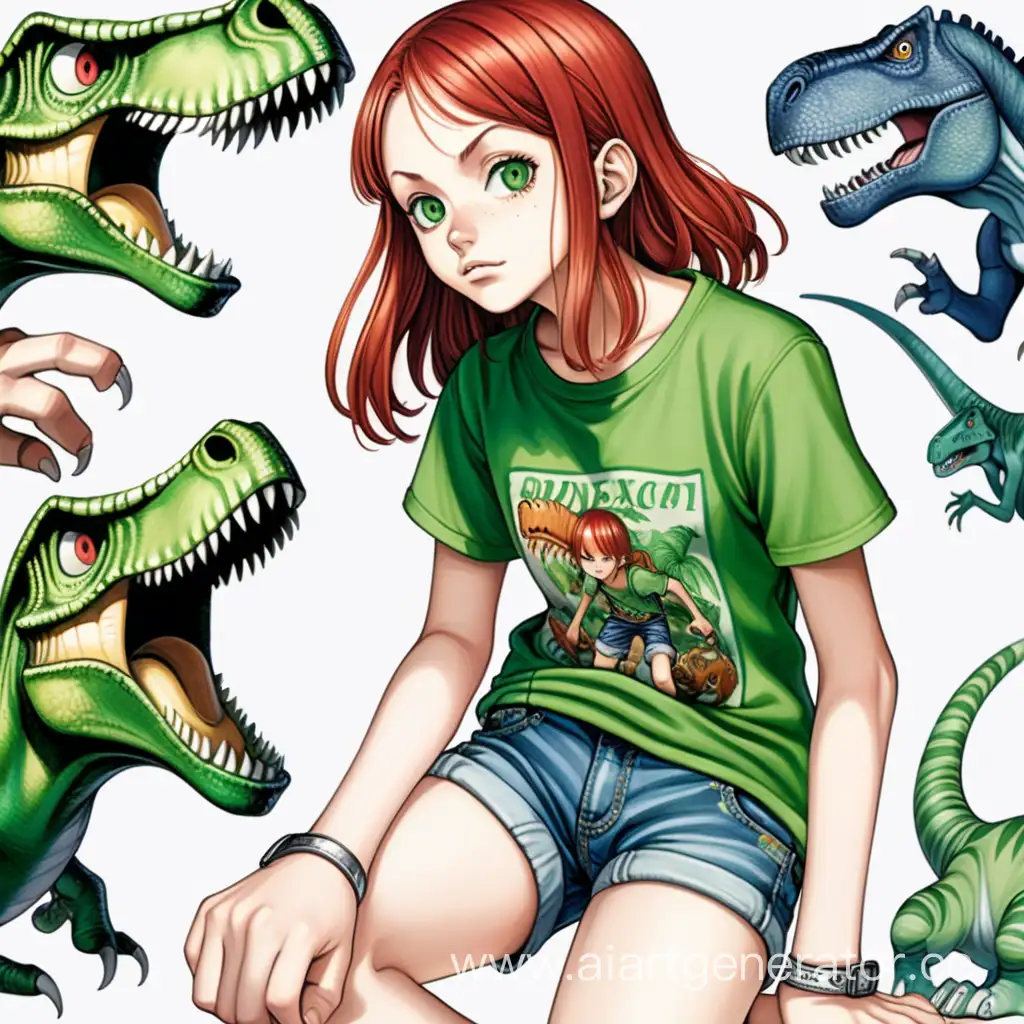 Teenage-Manga-Style-Girl-with-Red-Hair-and-Dinosaur-Print-TShirt