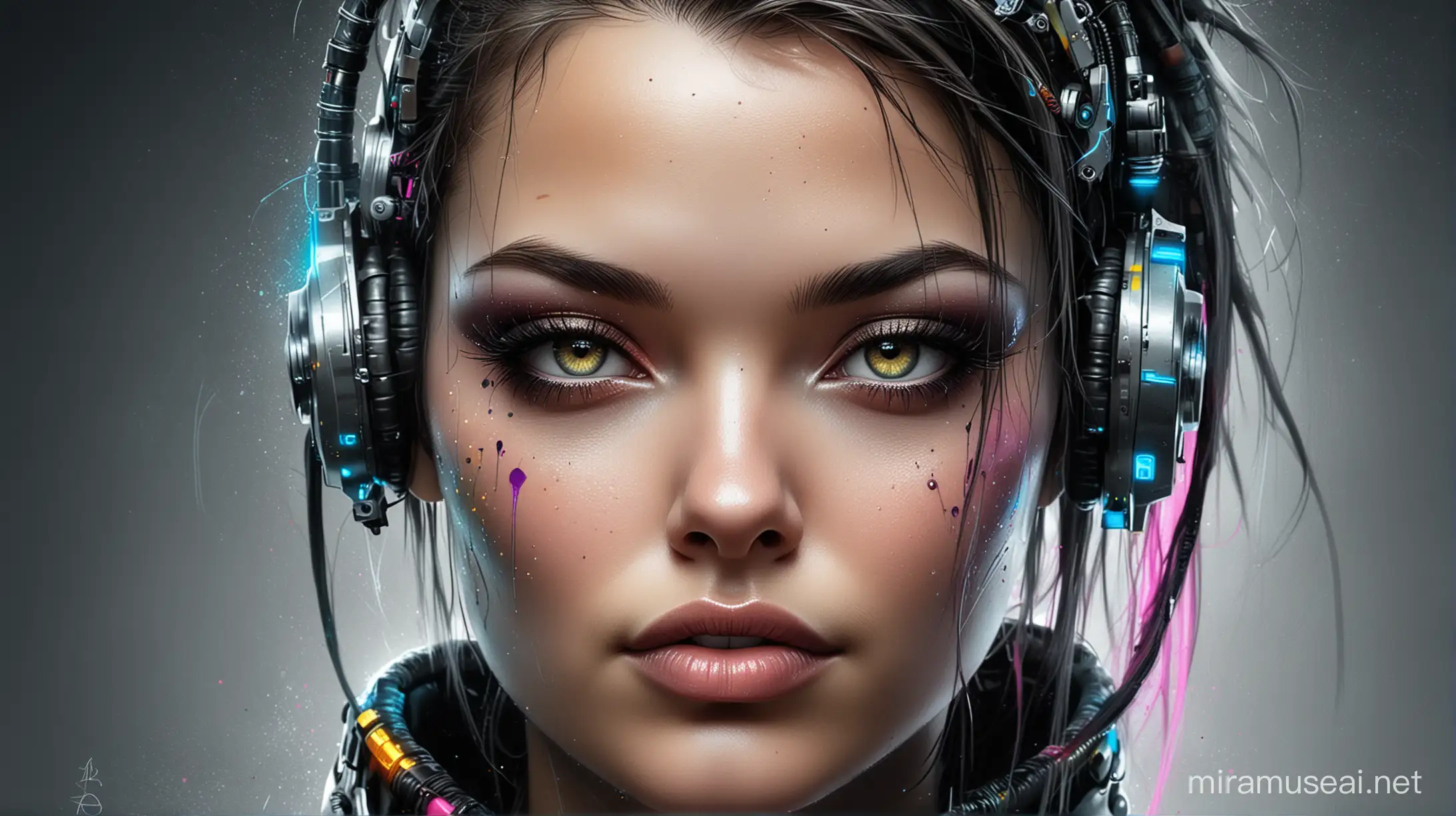 Hyperrealistic Portrait of Luminescent Cyberpunk Curvy Woman